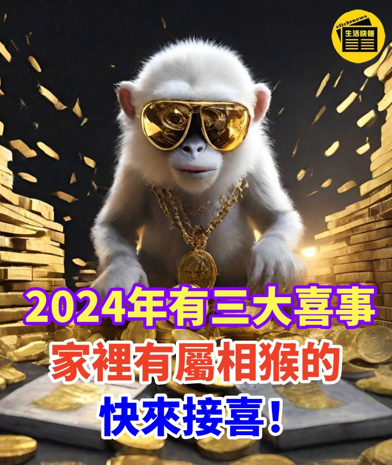 生肖猴！2024年有三大喜事！屬猴人將被大喜纏身！家裡有屬相猴的快來接喜！接住正財橫財一起來！