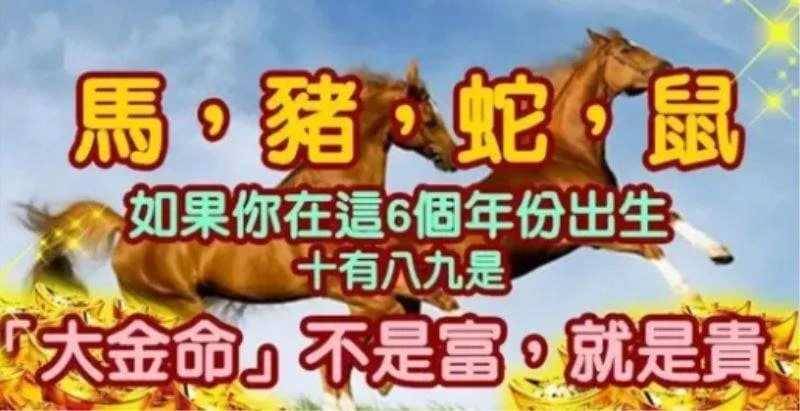 馬，豬，蛇，鼠。如果你在這6個年份出生，十有八九是「大金命」！